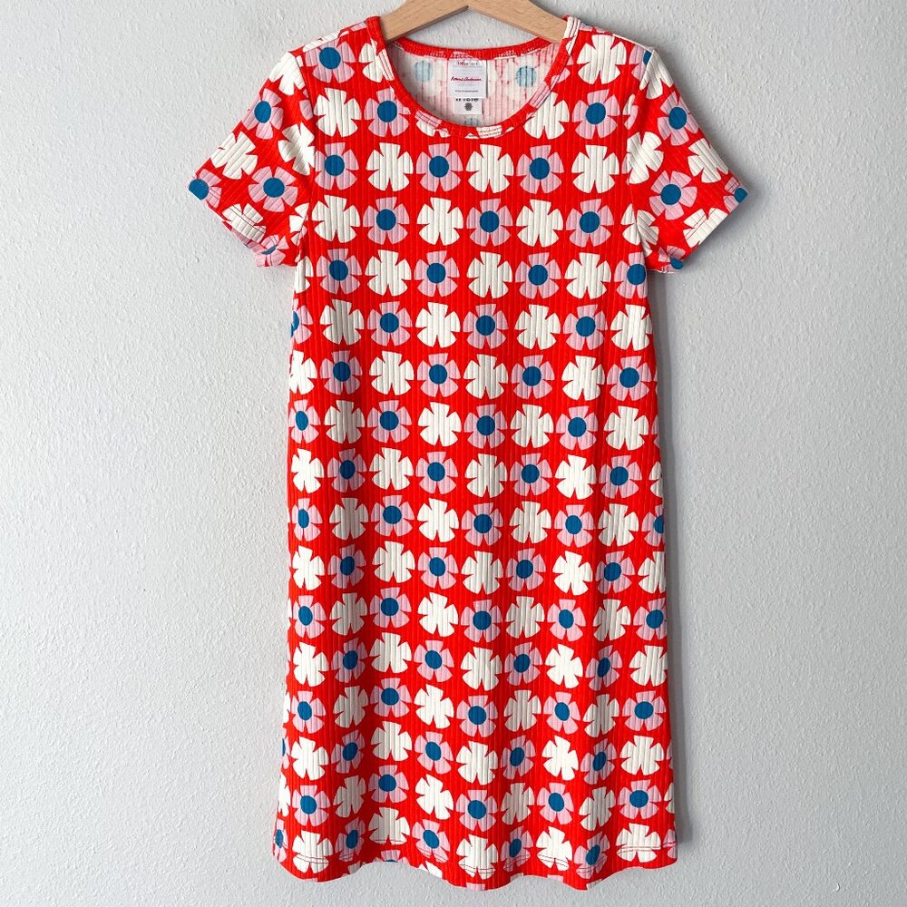 Hanna Andersson Drop Needle Rib Dress Far Out Flowers on Orange Spice 8 (130)